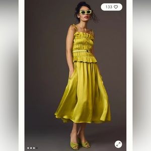 NWOT OhSevenDays Chartreuse Ruched Crinkle Dress